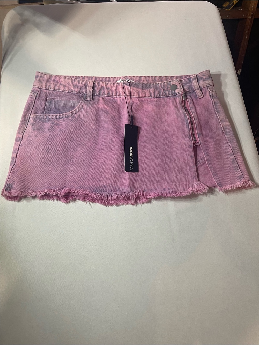Fashion Nova Pink Washed Denim Mini Skirt - Picture 2 of 8